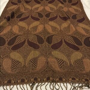 PASHMINA Women’s Scarf Brown & Tan Paisley with Fringe- Silk Blend